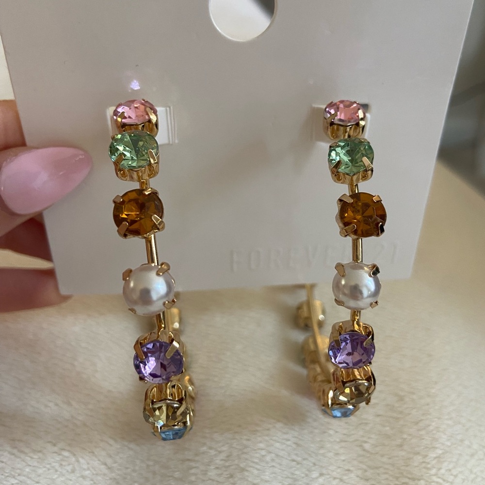 Multi color bedazzled hoop earrings